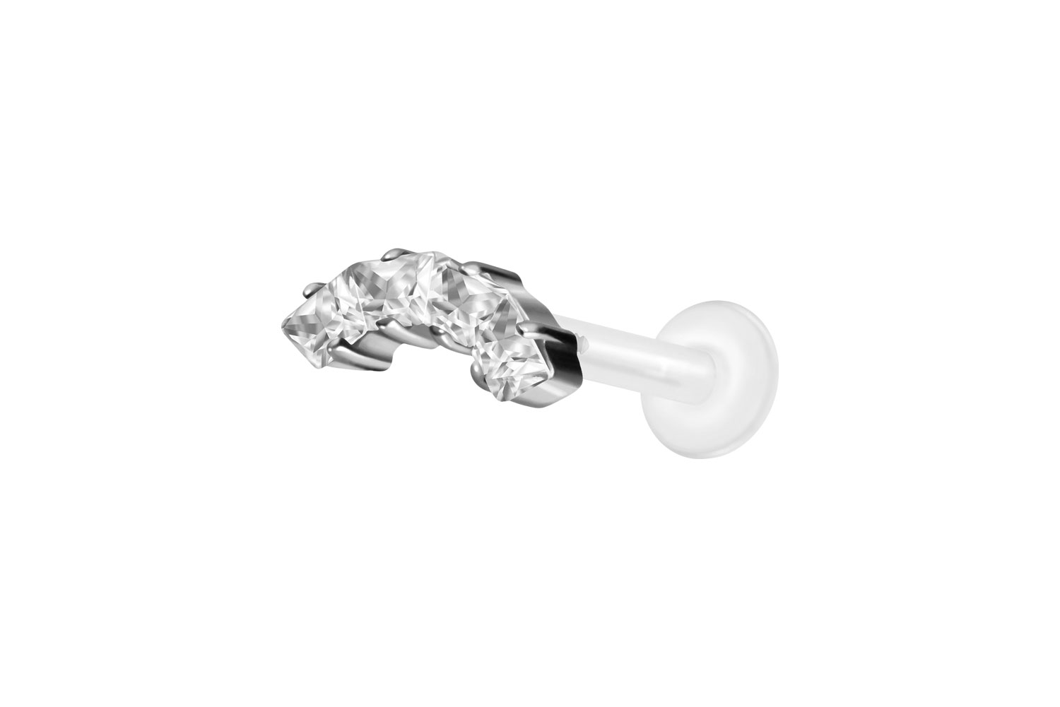 PTFE Labret Piercing mit Innengewinde + Titan-Aufsatz EINGEFASSTE KRISTALLTRAPEZE